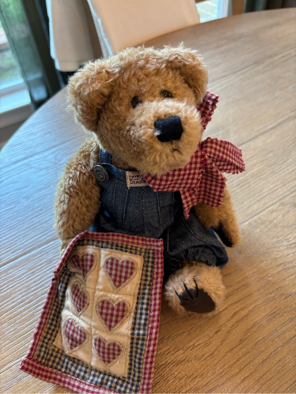 Boyds Bears The Quilt Patch Bears Plush‎ Teddy Bear Denim Overalls Hearts NWT